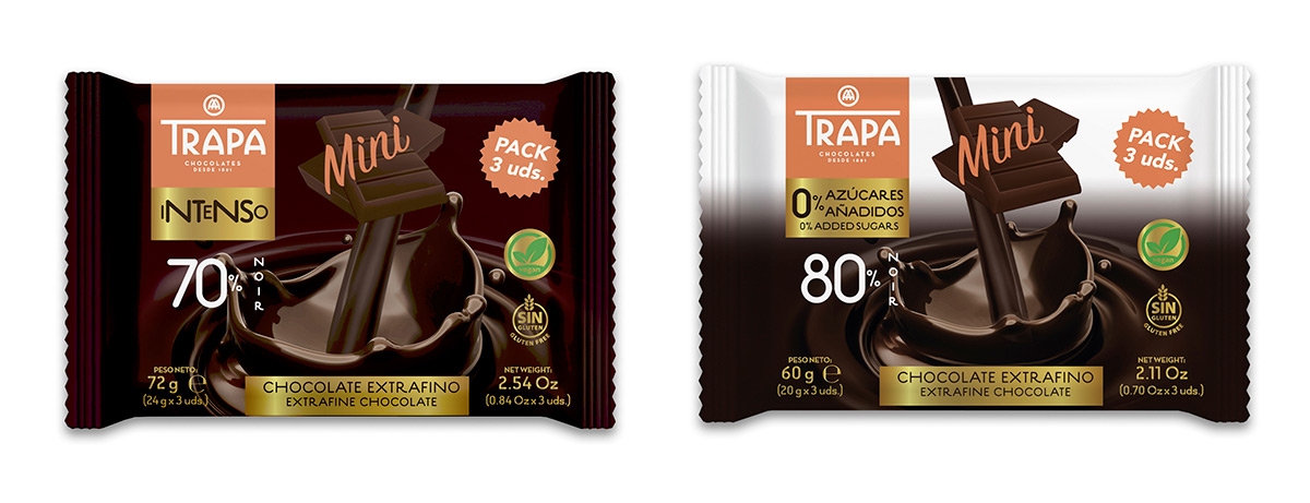 CHOCOLATES TRAPA PRESENTA UN NUEVO FORMATO PARA INTENSO MINI 70% CACAO Y MINI 80% CACAO SIN AZÚCARES