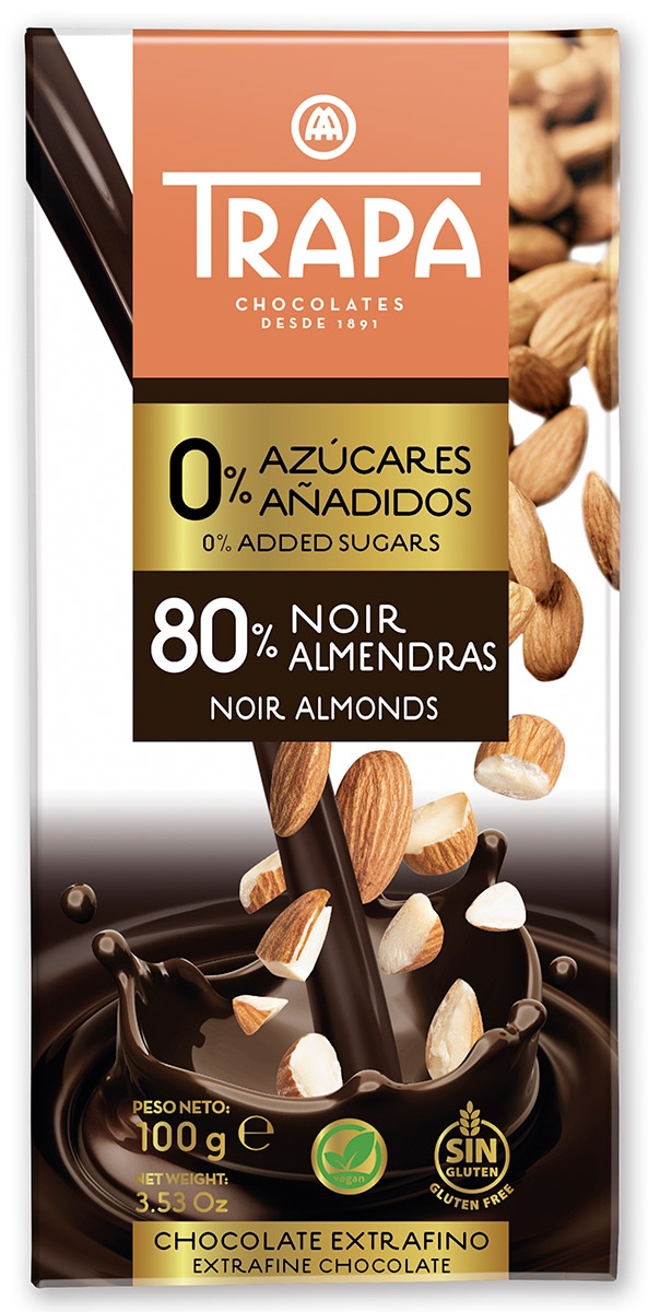 0% azúcares añadidos 80% noir con almendras