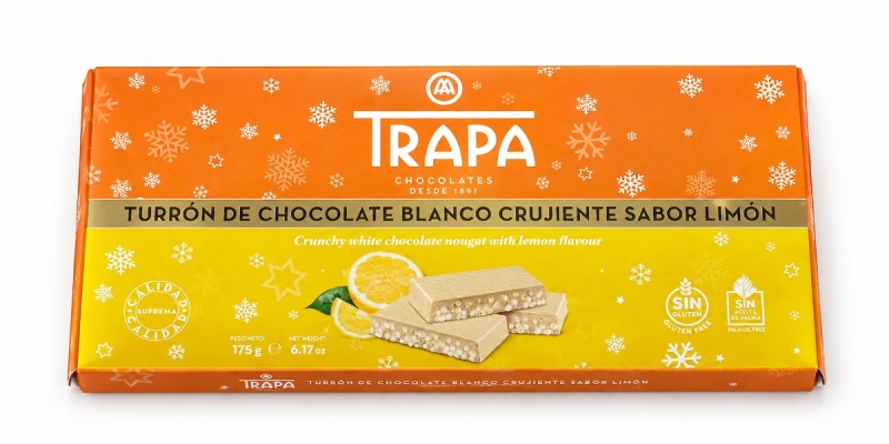 Turrón de chocolate blanco limón crujiente